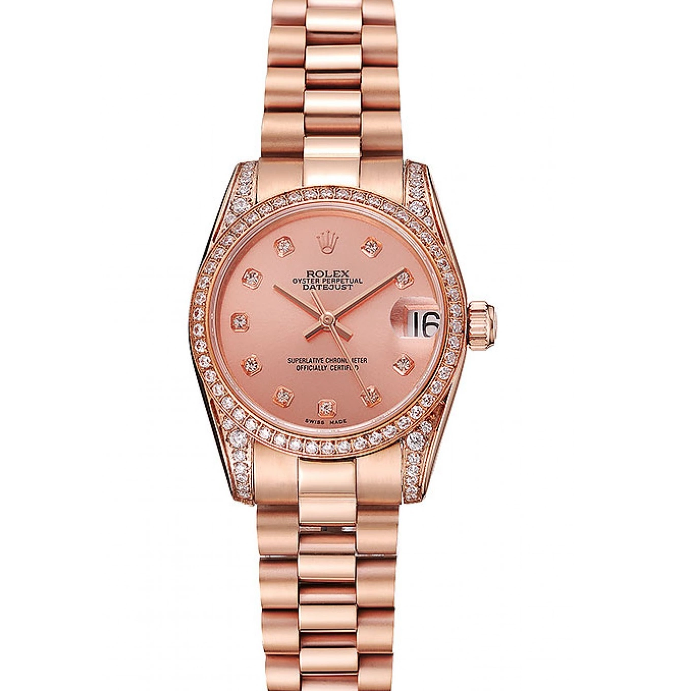 Bracelet Case Rolex Gold Dial Swiss DateJust 1453977 Diamond Rose Rose Gold 0819
